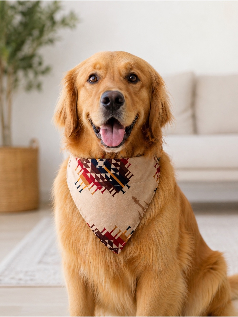 Beige Geometric Dog Bandana - Pet Brand